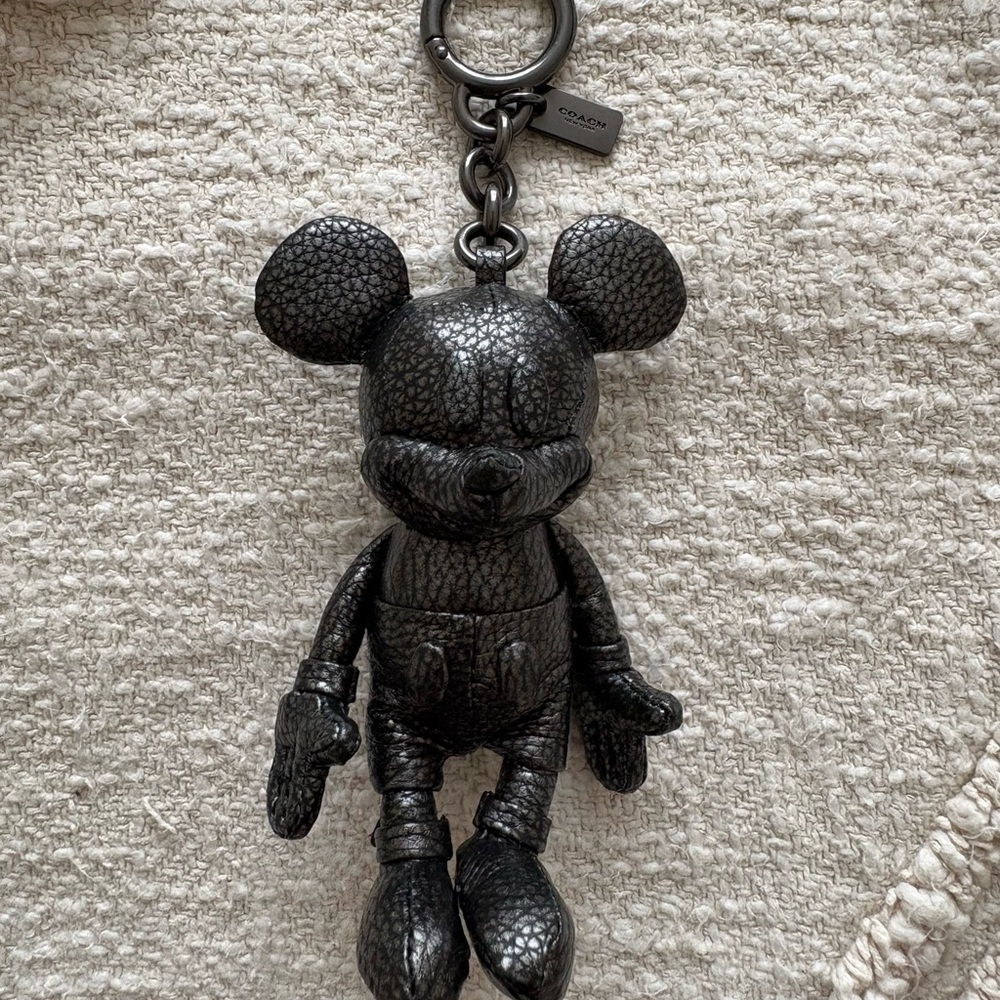 Coach Black Textured Mickey Mouse Key Charm